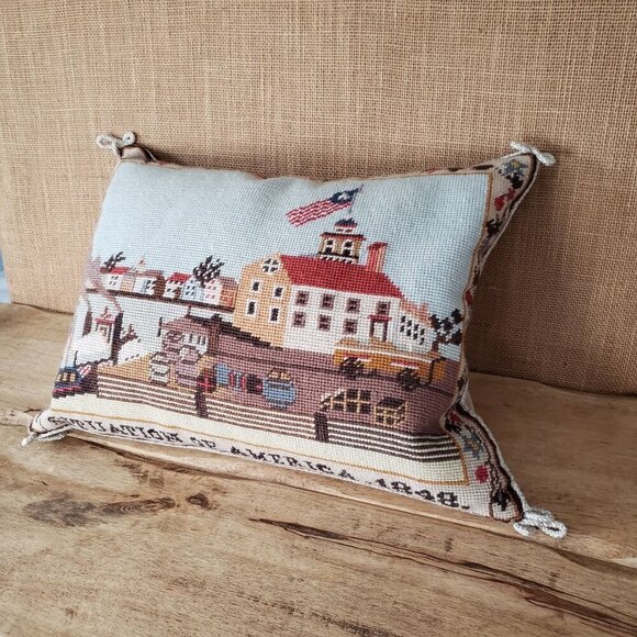 Vintage Katha Diddel 100% Wool 1848 American Mail Steamship Needlepoint Pillow - Picture 5 of 13